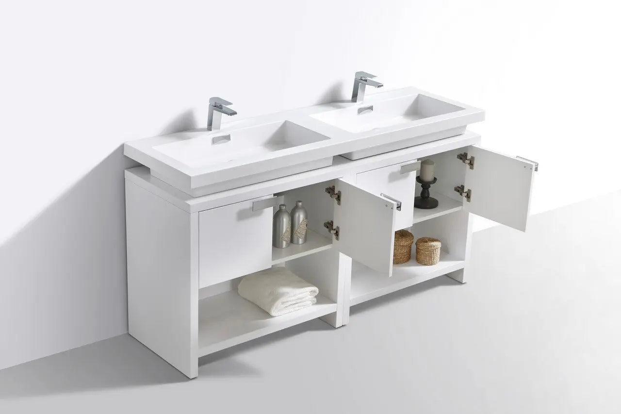 Kube Bath Levi 63″ High Gloss White Modern Bathroom Vanity W/ Cubby Hole - Plumbing Market