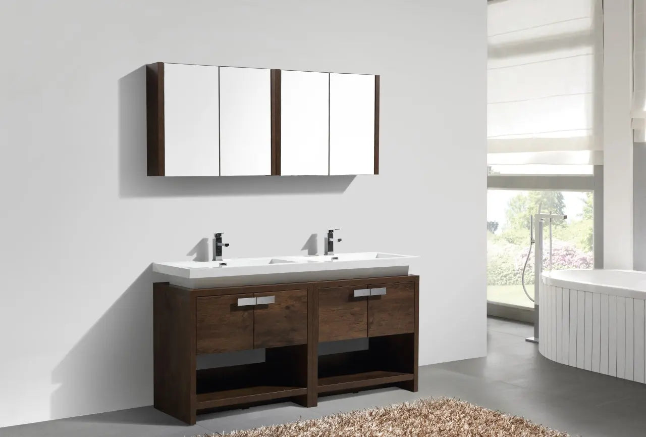 Kube Bath Levi 63″ Rose Wood Modern Bathroom Vanity W/ Cubby Hole - Plumbing Market