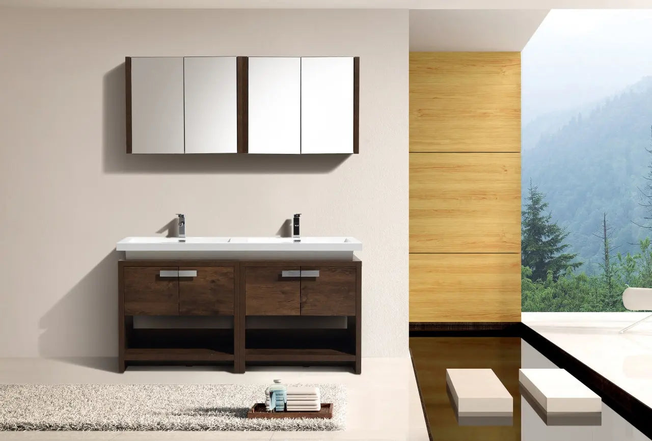Kube Bath Levi 63″ Rose Wood Modern Bathroom Vanity W/ Cubby Hole - Plumbing Market