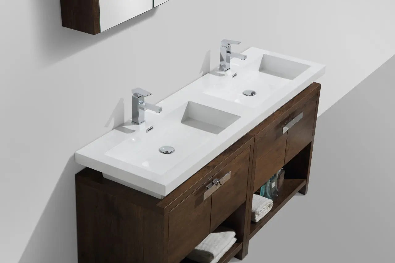 Kube Bath Levi 63″ Rose Wood Modern Bathroom Vanity W/ Cubby Hole - Plumbing Market
