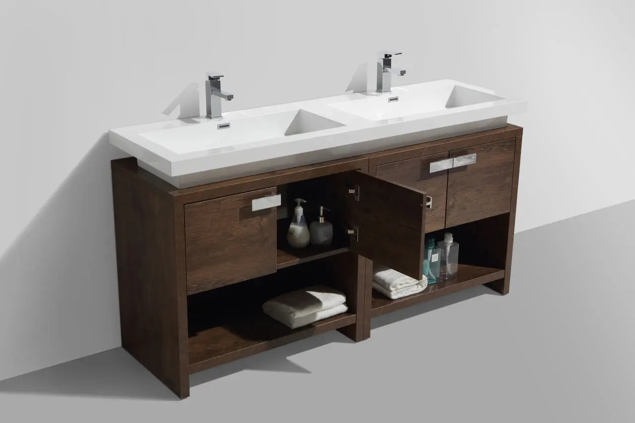 Kube Bath Levi 63″ Rose Wood Modern Bathroom Vanity W/ Cubby Hole - Plumbing Market