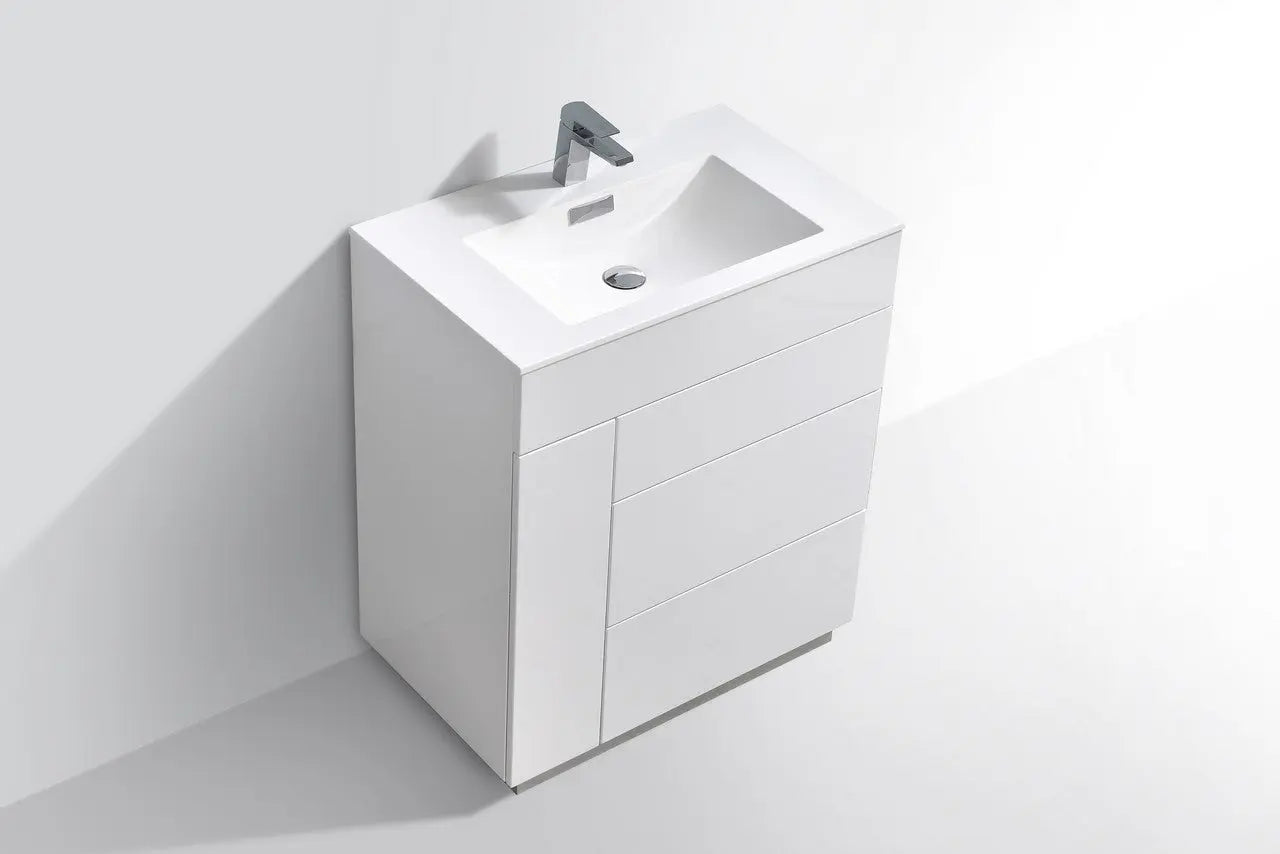 Kube Bath Milano 30″ Gloss White Floor Mount Modern Bathroom Vanity - Plumbing Market