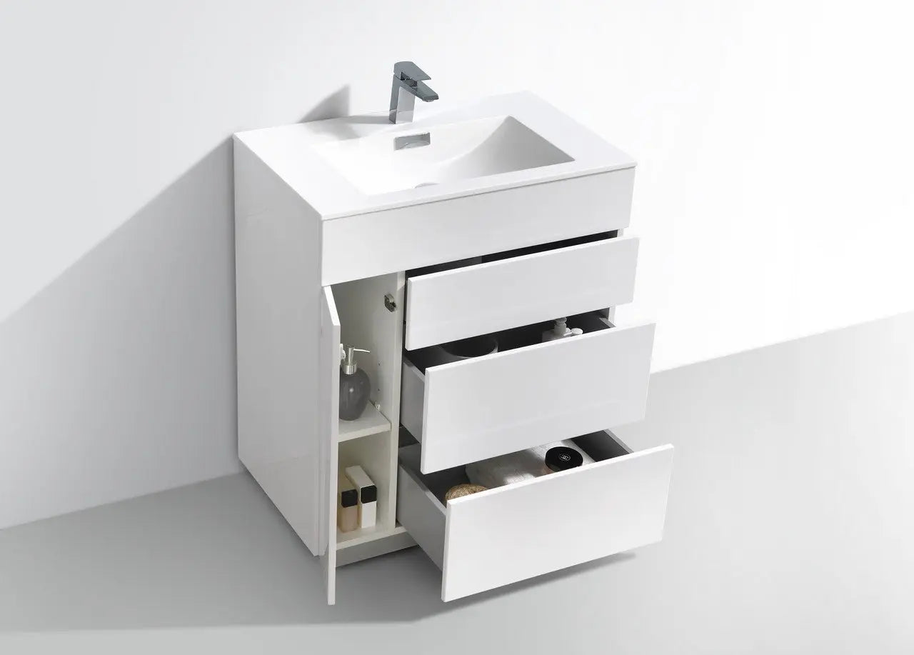 Kube Bath Milano 30″ Gloss White Floor Mount Modern Bathroom Vanity - Plumbing Market