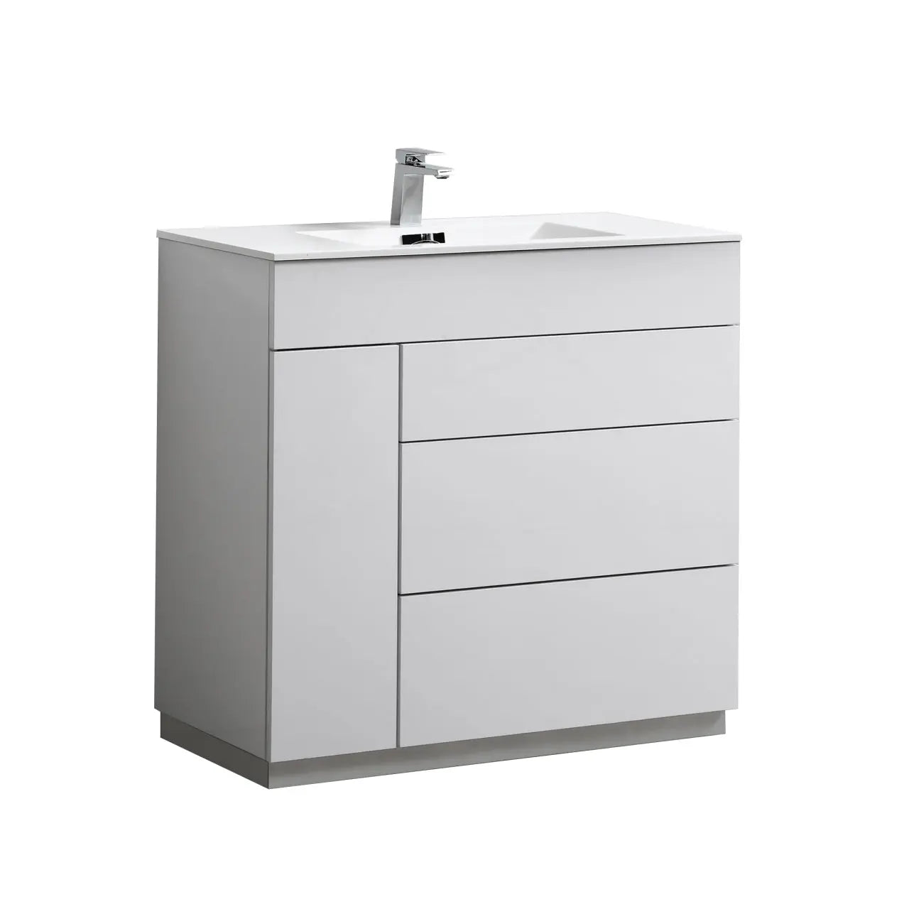 Kube Bath Milano 36″ Gloss White Floor Mount Modern Bathroom Vanity - Plumbing Market