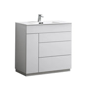 Kube Bath Milano 36″ Gloss White Floor Mount Modern Bathroom Vanity - Plumbing Market