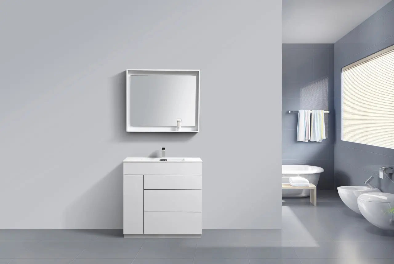 Kube Bath Milano 36″ Gloss White Floor Mount Modern Bathroom Vanity - Plumbing Market