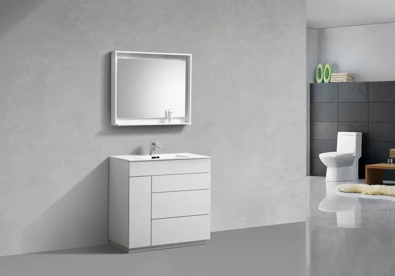 Kube Bath Milano 36″ Gloss White Floor Mount Modern Bathroom Vanity - Plumbing Market