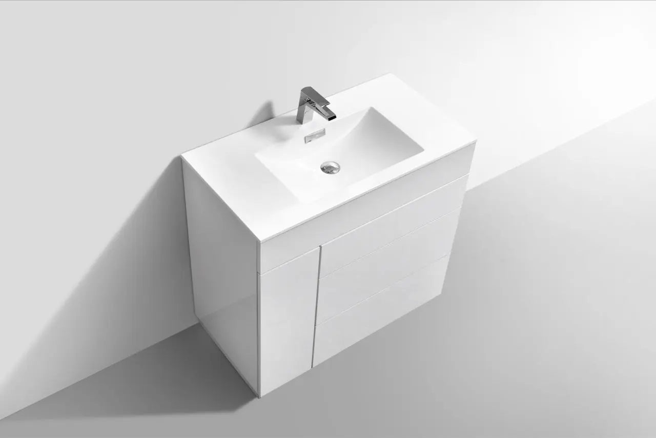 Kube Bath Milano 36″ Gloss White Floor Mount Modern Bathroom Vanity - Plumbing Market