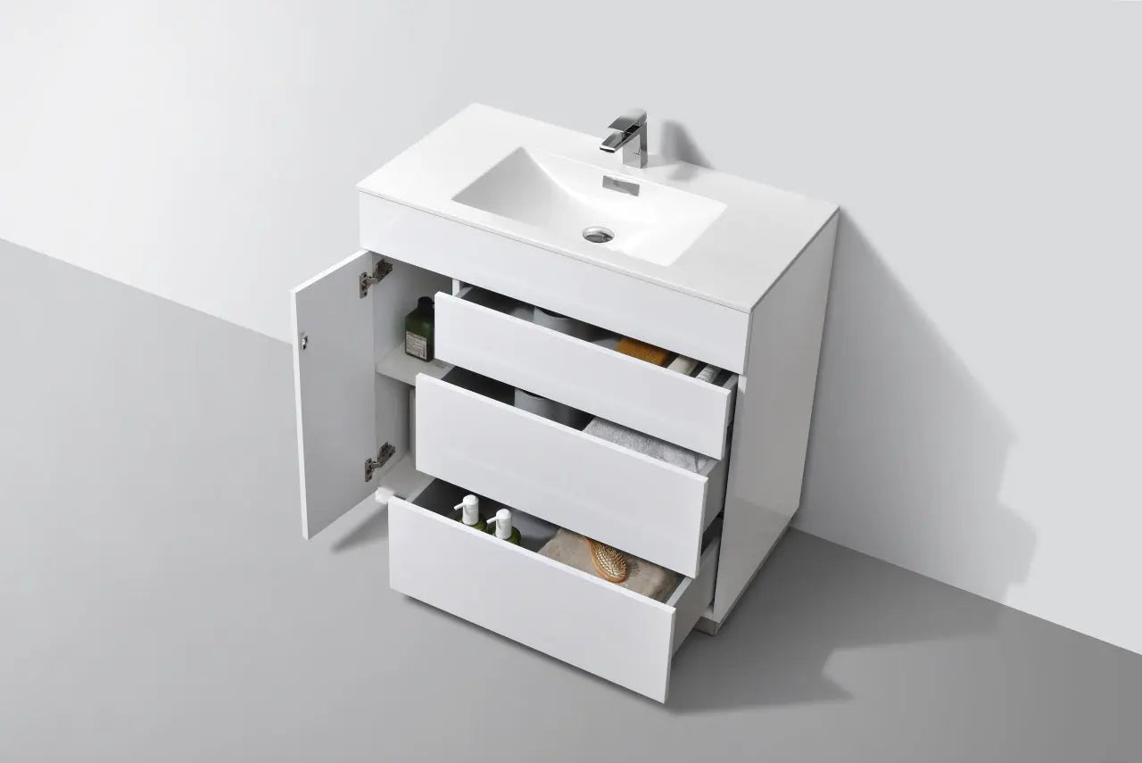 Kube Bath Milano 36″ Gloss White Floor Mount Modern Bathroom Vanity - Plumbing Market