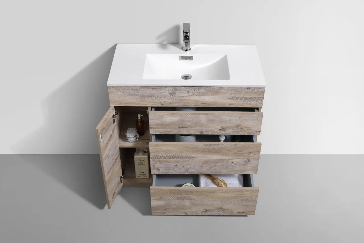 Kube Bath Milano 36″ Nature Wood Floor Mount Modern Bathroom Vanity - Plumbing Market