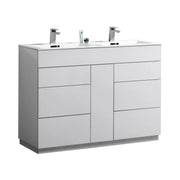 Kube Bath Milano 48″ Double Sink High Gloss White Floor Mount Modern Bathroom Vanity - Plumbing Market