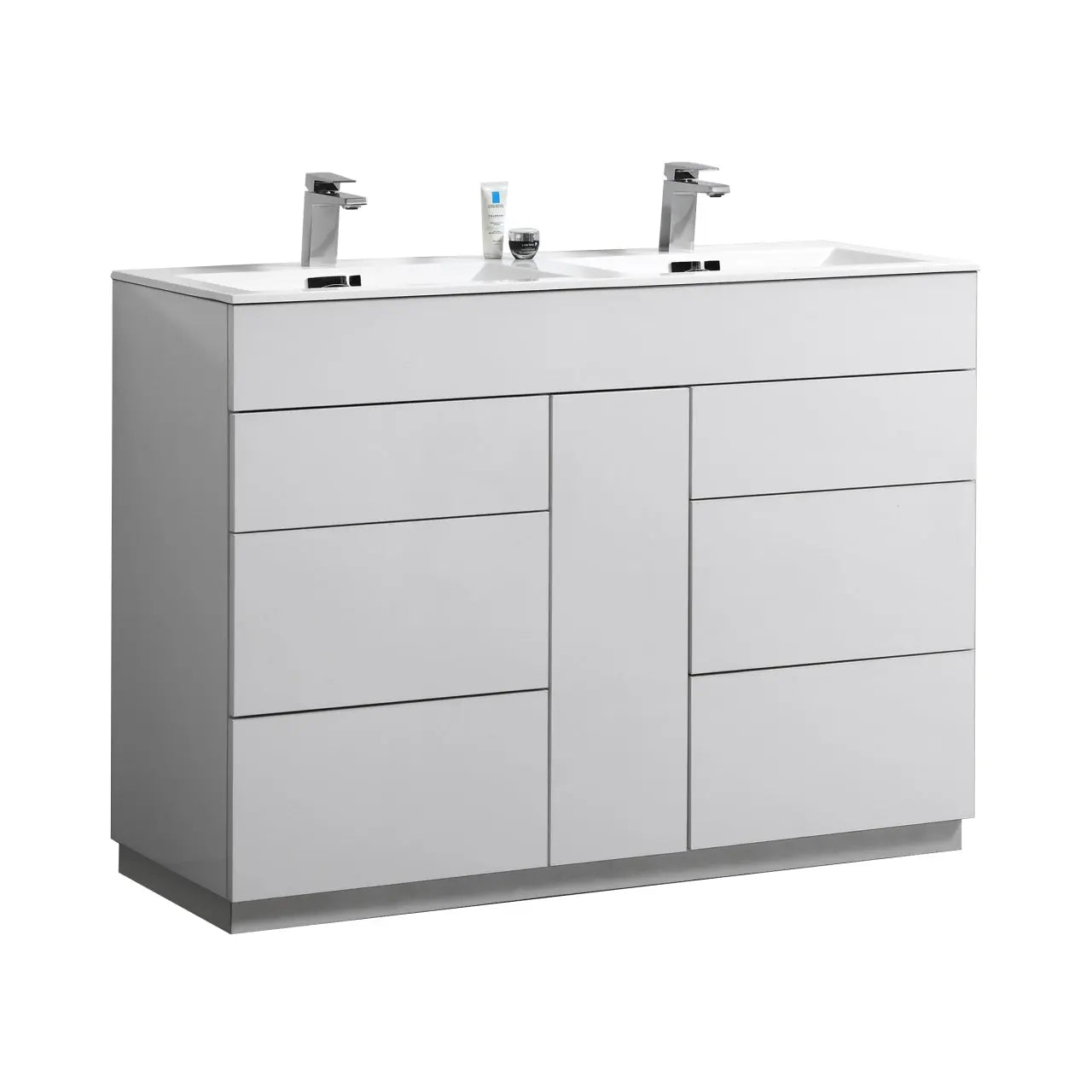 Kube Bath Milano 48″ Double Sink High Gloss White Floor Mount Modern Bathroom Vanity - Plumbing Market