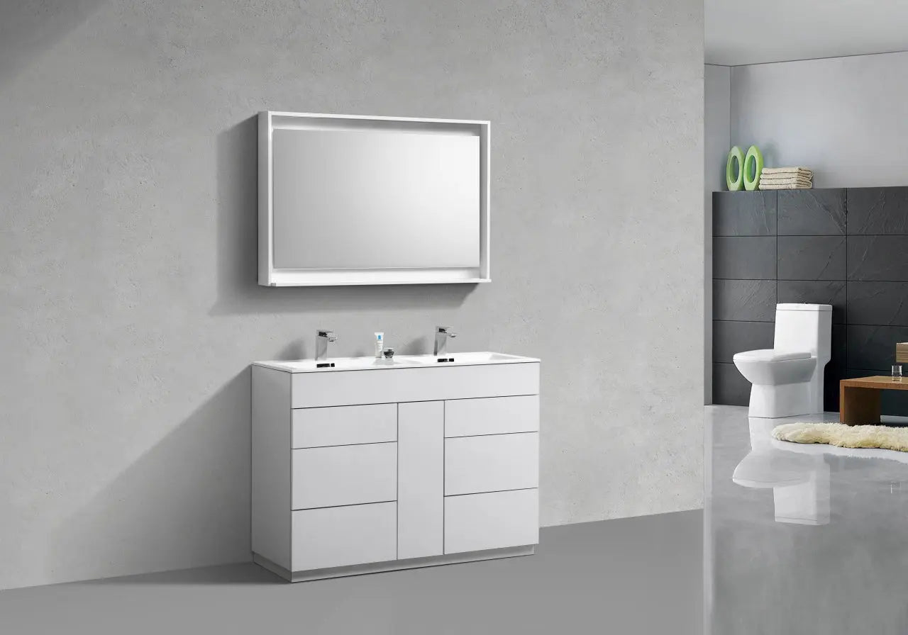 Kube Bath Milano 48″ Double Sink High Gloss White Floor Mount Modern Bathroom Vanity - Plumbing Market