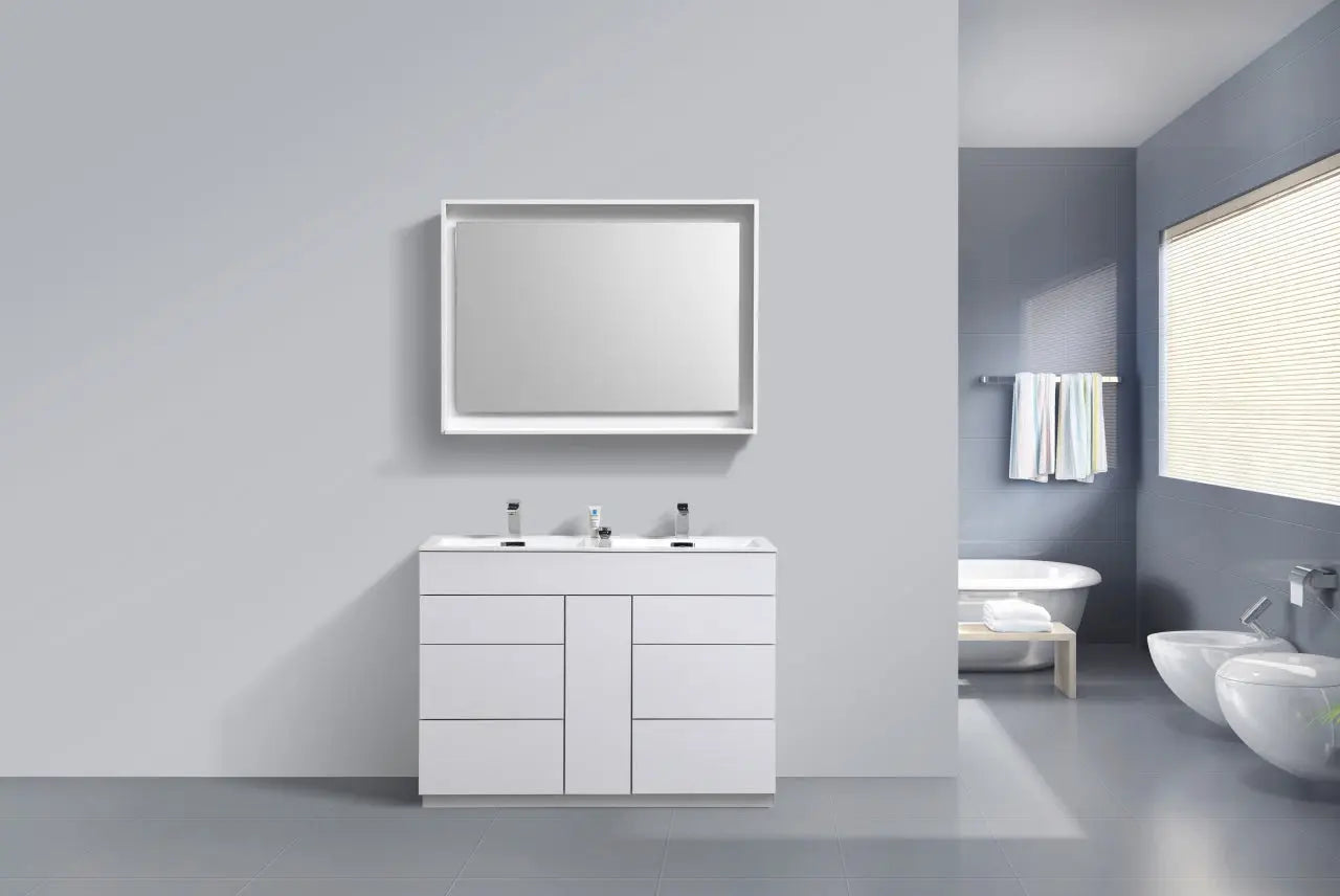 Kube Bath Milano 48″ Double Sink High Gloss White Floor Mount Modern Bathroom Vanity - Plumbing Market