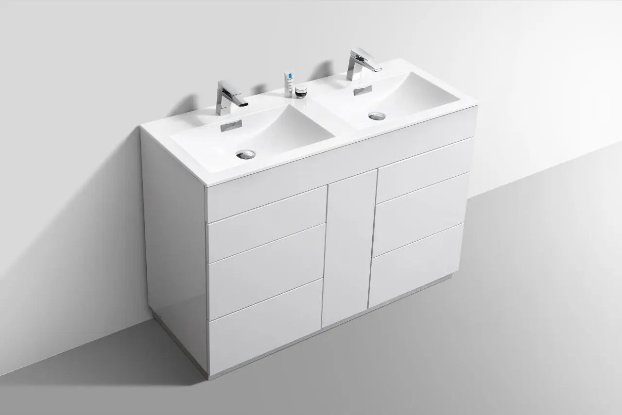 Kube Bath Milano 48″ Double Sink High Gloss White Floor Mount Modern Bathroom Vanity - Plumbing Market