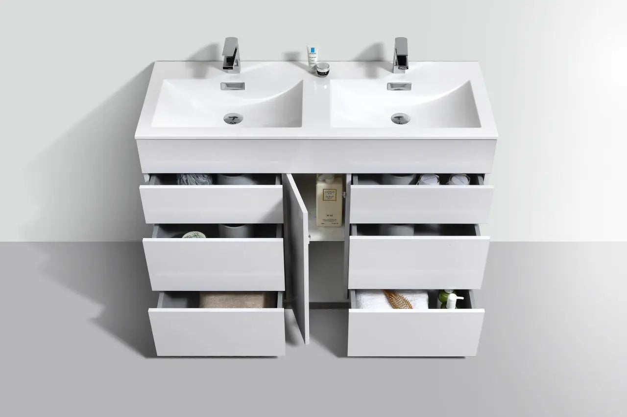 Kube Bath Milano 48″ Double Sink High Gloss White Floor Mount Modern Bathroom Vanity - Plumbing Market