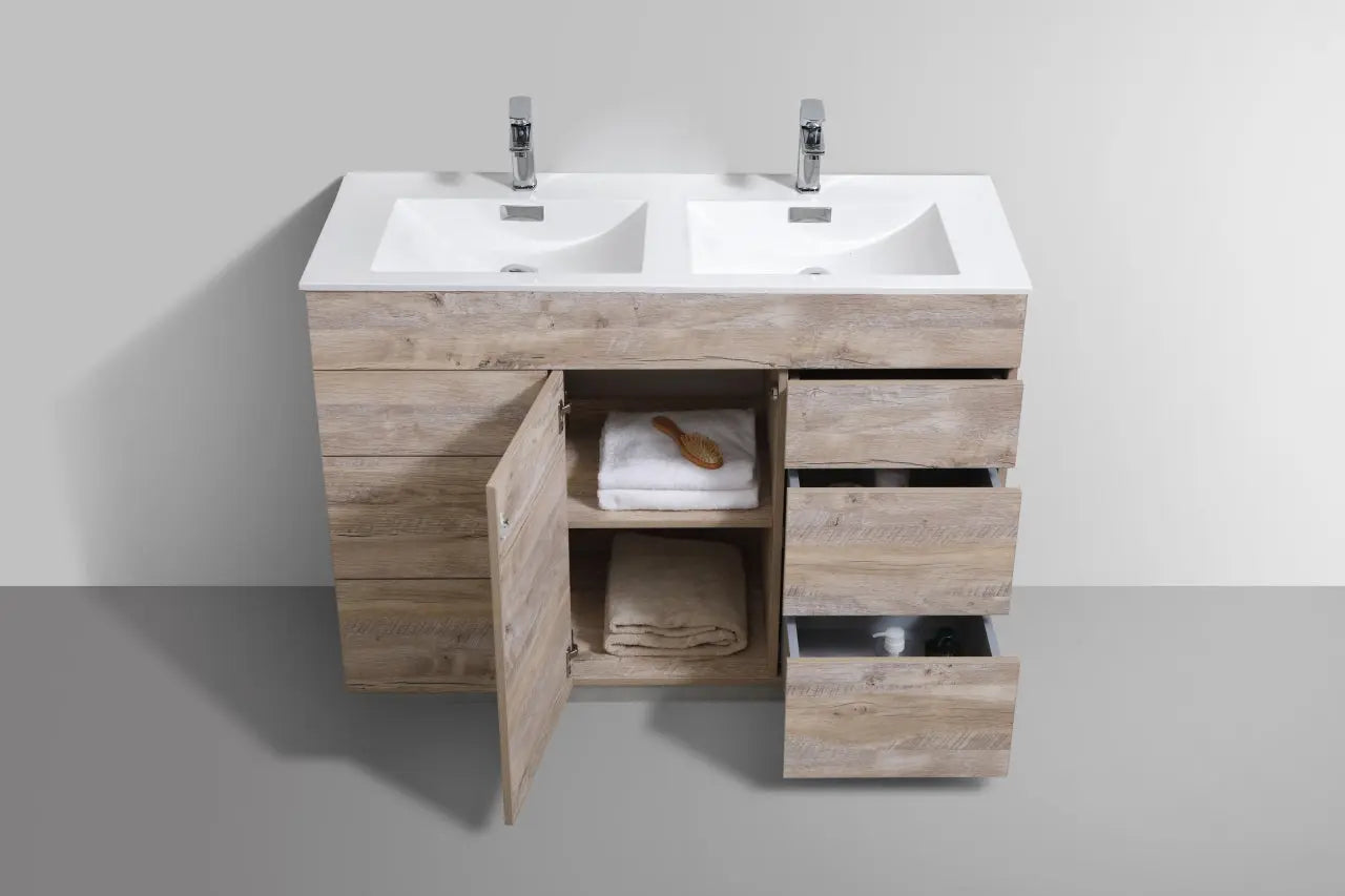 Kube Bath Milano 48″ Double Sink Nature Wood Floor Mount Modern Bathroom Vanity - Plumbing Market