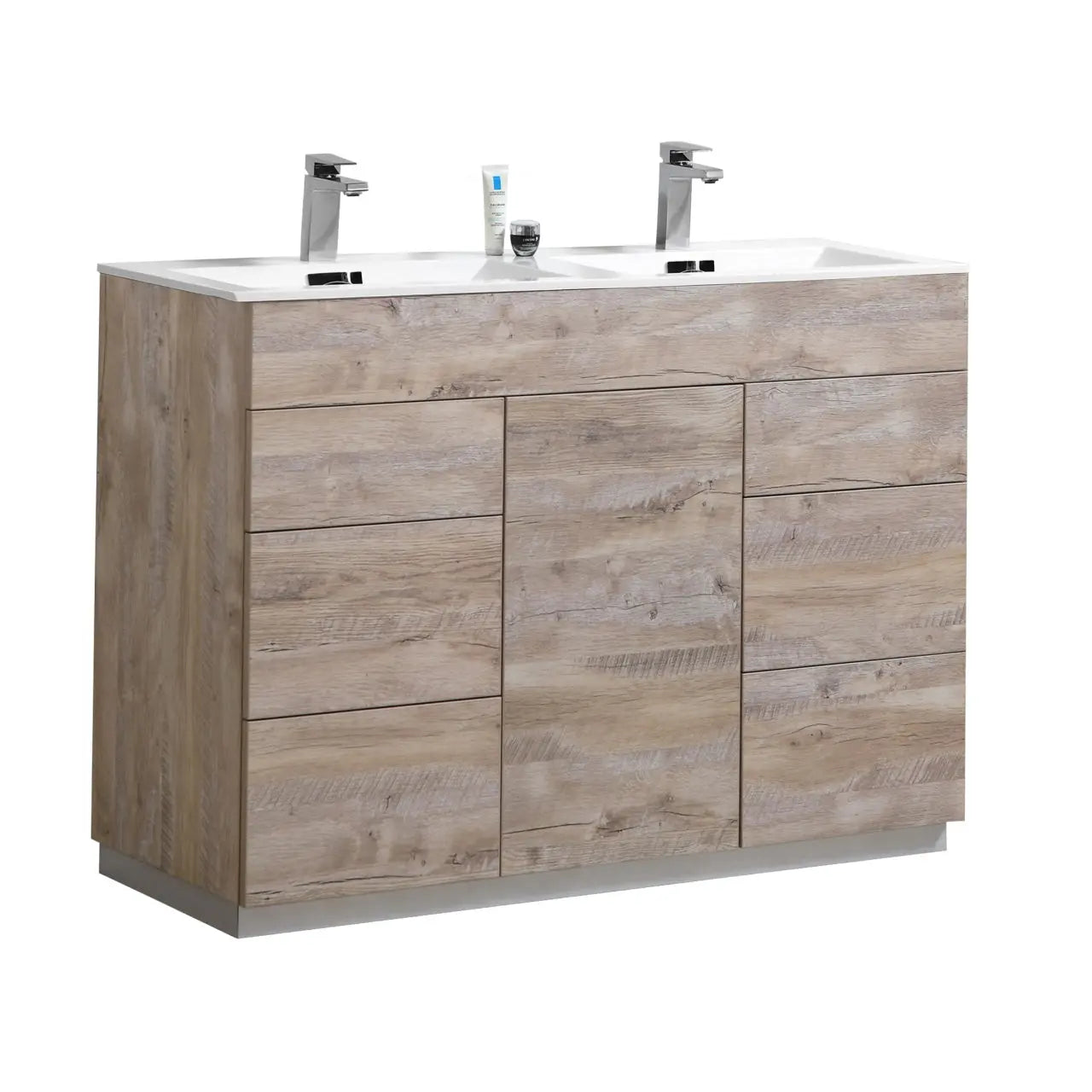 Kube Bath Milano 48″ Double Sink Nature Wood Floor Mount Modern Bathroom Vanity - Plumbing Market