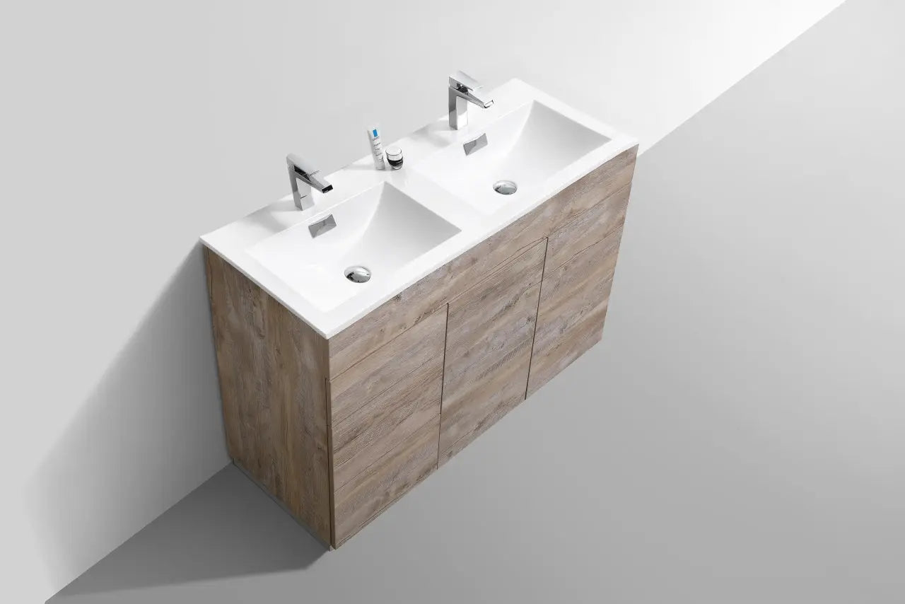Kube Bath Milano 48″ Double Sink Nature Wood Floor Mount Modern Bathroom Vanity - Plumbing Market