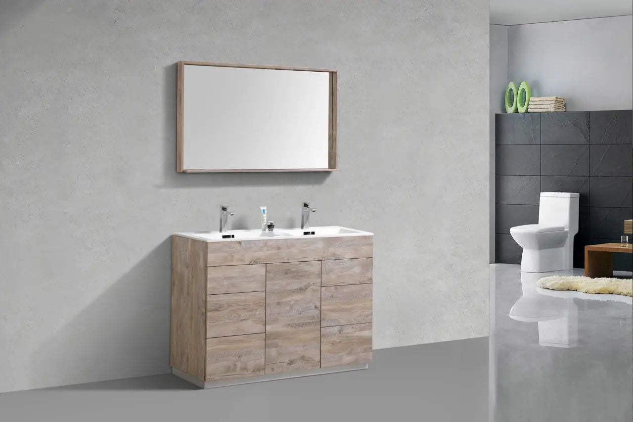 Kube Bath Milano 48″ Double Sink Nature Wood Floor Mount Modern Bathroom Vanity - Plumbing Market