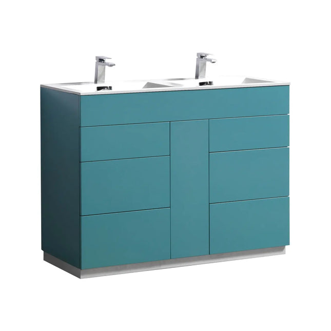 Kube Bath Milano 48″ Double Sink Teal Green Floor Mount Modern Bathroom Vanity - Plumbing Market