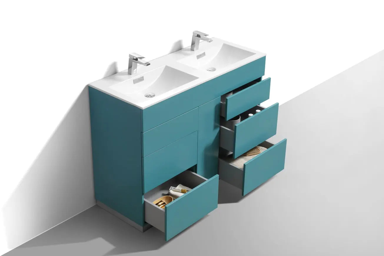 Kube Bath Milano 48″ Double Sink Teal Green Floor Mount Modern Bathroom Vanity - Plumbing Market
