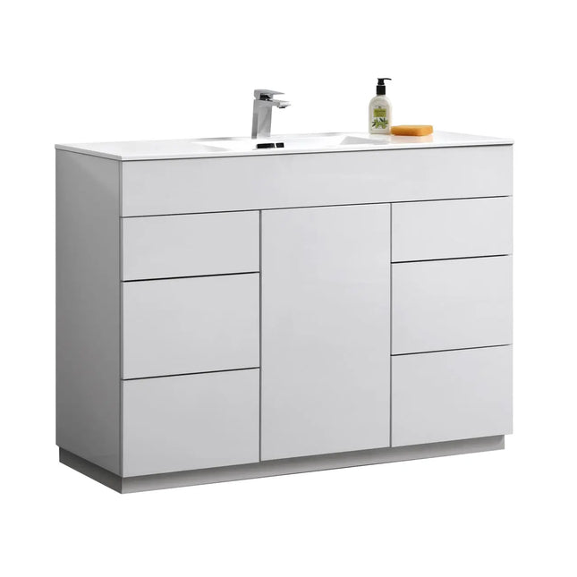 Kube Bath Milano 48″ High Gloss White Floor Mount Modern Bathroom Vanity - Plumbing Market