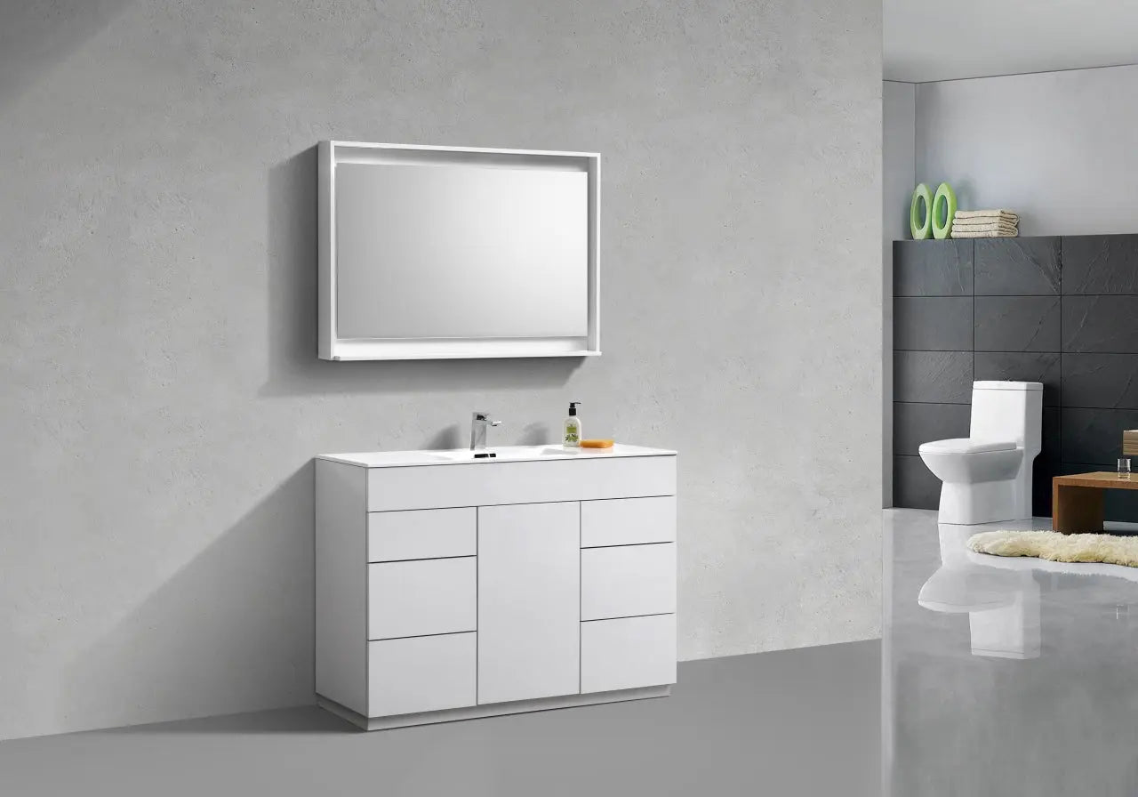 Kube Bath Milano 48″ High Gloss White Floor Mount Modern Bathroom Vanity - Plumbing Market