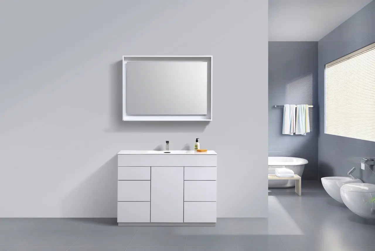 Kube Bath Milano 48″ High Gloss White Floor Mount Modern Bathroom Vanity - Plumbing Market