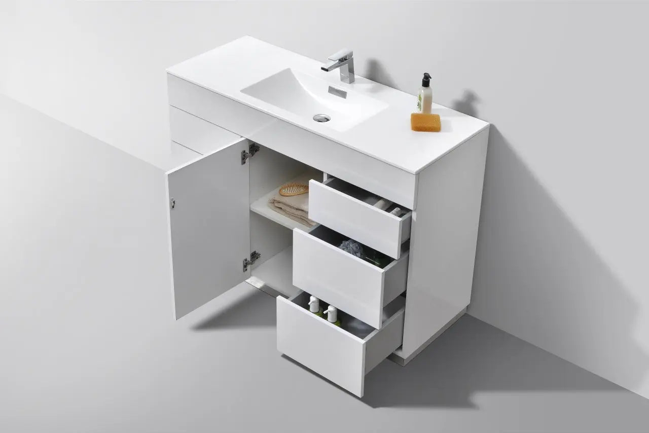 Kube Bath Milano 48″ High Gloss White Floor Mount Modern Bathroom Vanity - Plumbing Market