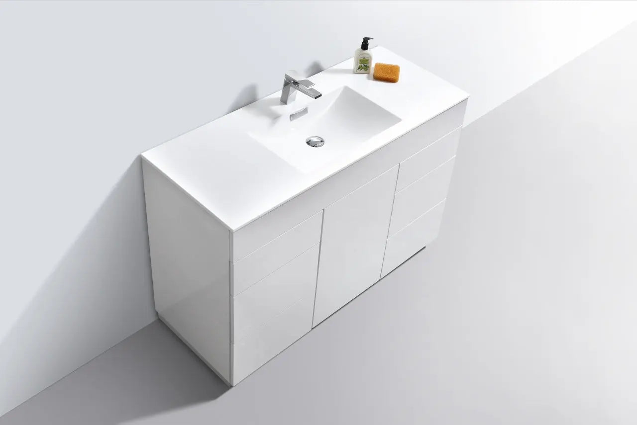 Kube Bath Milano 48″ High Gloss White Floor Mount Modern Bathroom Vanity - Plumbing Market