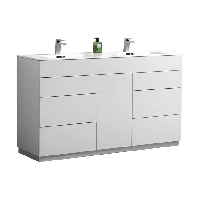 Kube Bath Milano 60″ Double Sink High Gloss White Floor Mount Modern Bathroom Vanity - Plumbing Market