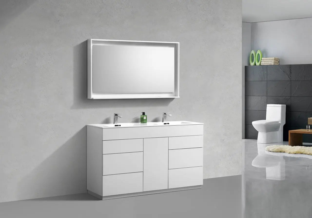 Kube Bath Milano 60″ Double Sink High Gloss White Floor Mount Modern Bathroom Vanity - Plumbing Market