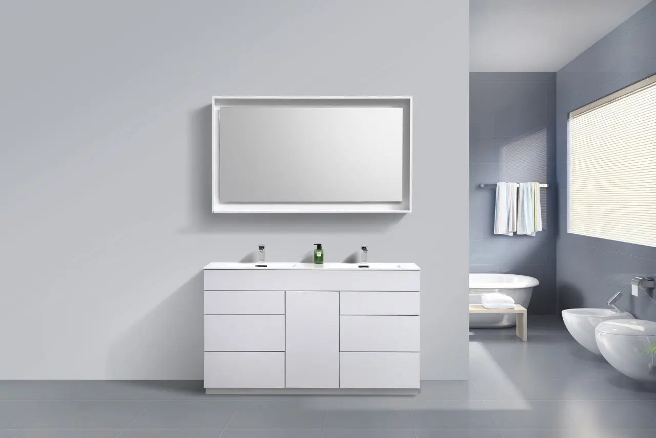 Kube Bath Milano 60″ Double Sink High Gloss White Floor Mount Modern Bathroom Vanity - Plumbing Market