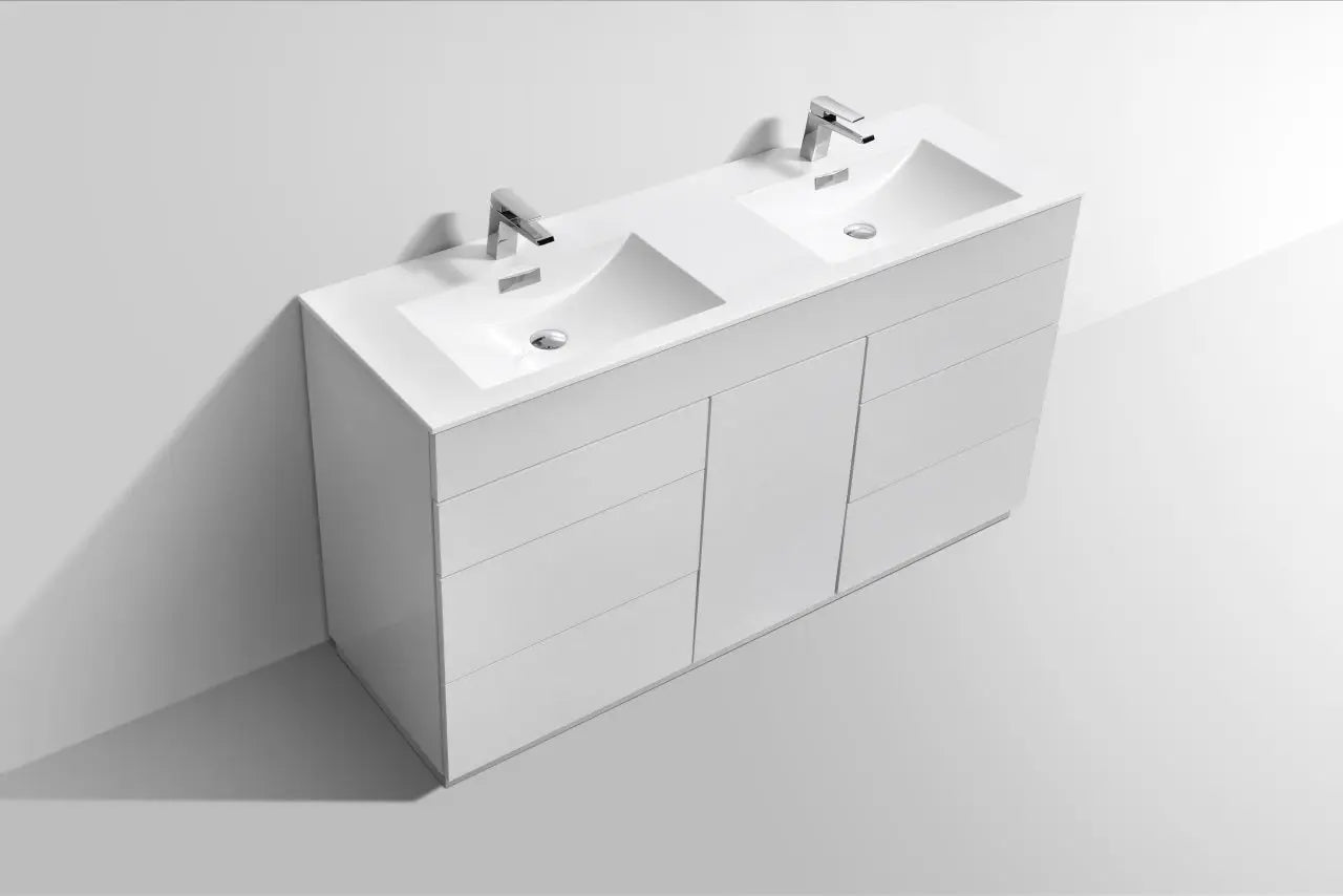Kube Bath Milano 60″ Double Sink High Gloss White Floor Mount Modern Bathroom Vanity - Plumbing Market