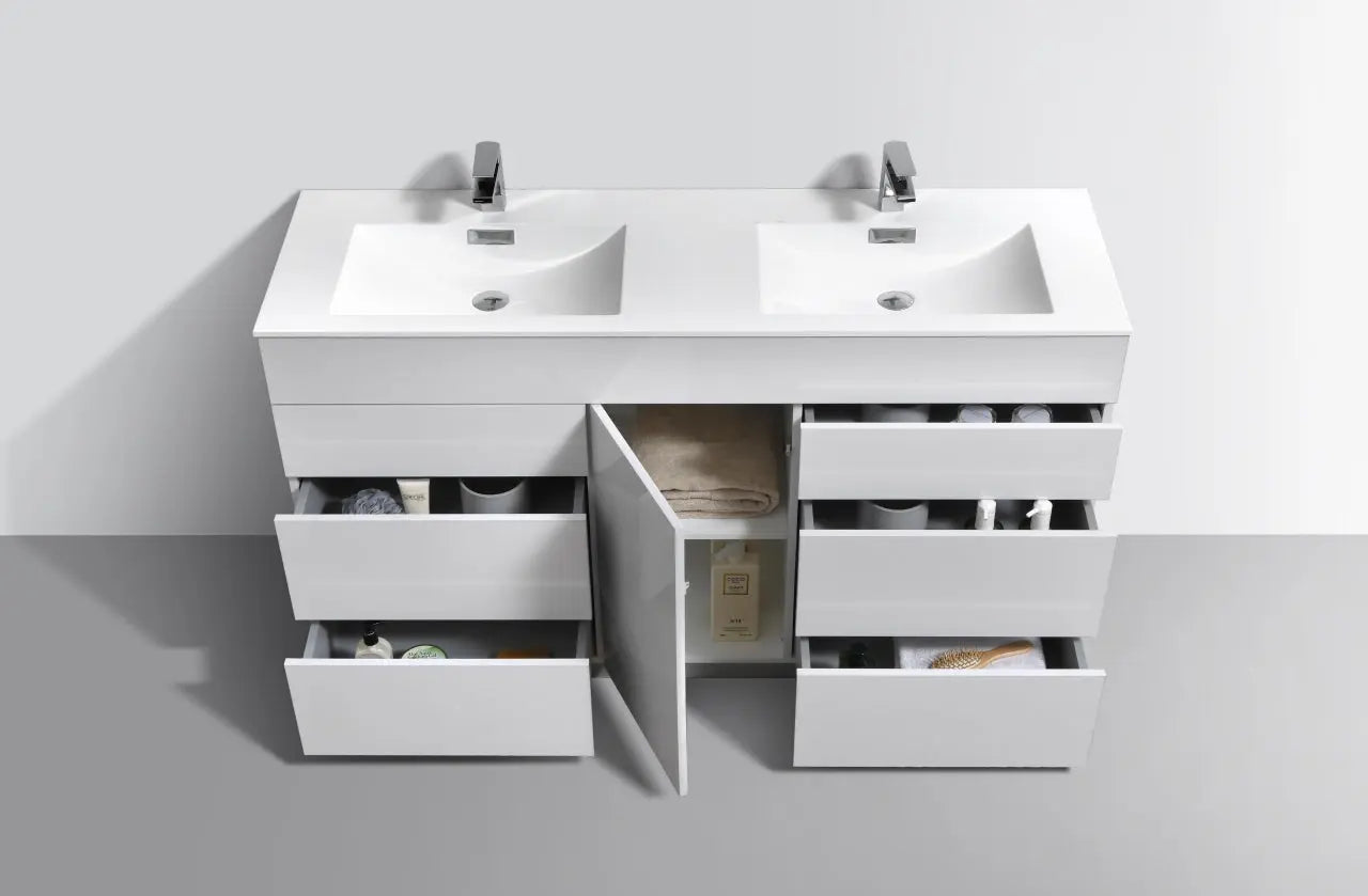 Kube Bath Milano 60″ Double Sink High Gloss White Floor Mount Modern Bathroom Vanity - Plumbing Market