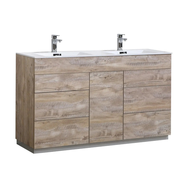 Kube Bath Milano 60″ Double Sink Nature Wood Floor Mount Modern Bathroom Vanity - Plumbing Market