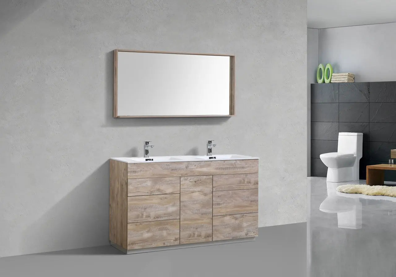 Kube Bath Milano 60″ Double Sink Nature Wood Floor Mount Modern Bathroom Vanity - Plumbing Market