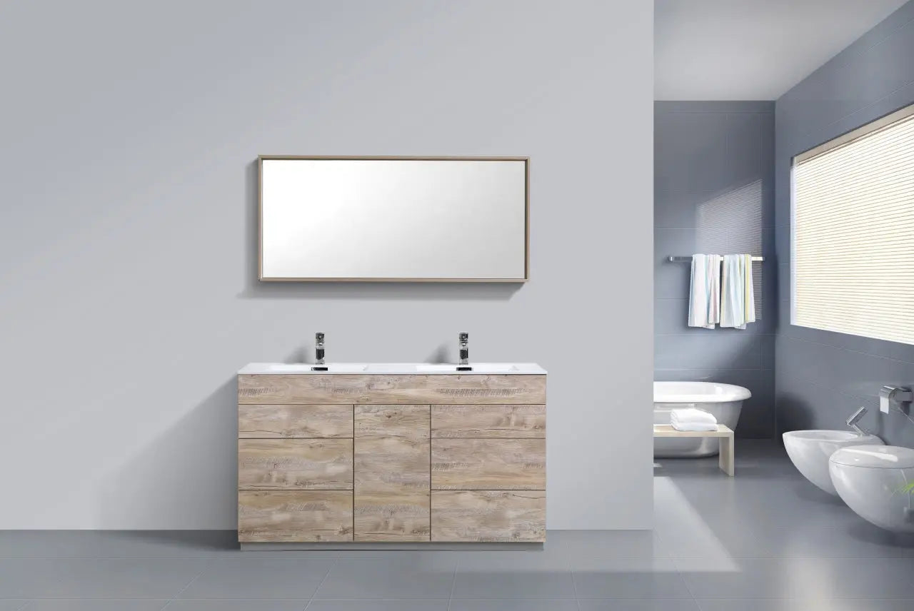 Kube Bath Milano 60″ Double Sink Nature Wood Floor Mount Modern Bathroom Vanity - Plumbing Market