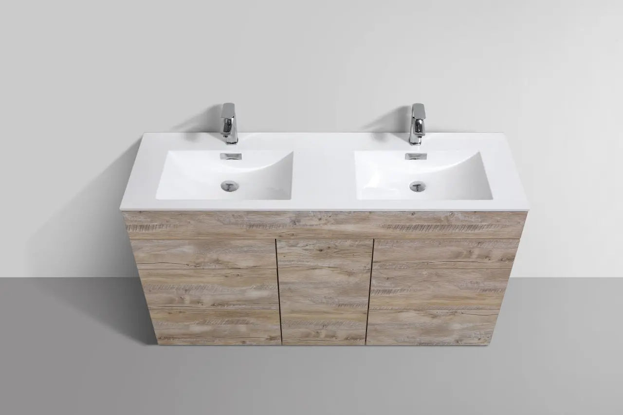 Kube Bath Milano 60″ Double Sink Nature Wood Floor Mount Modern Bathroom Vanity - Plumbing Market