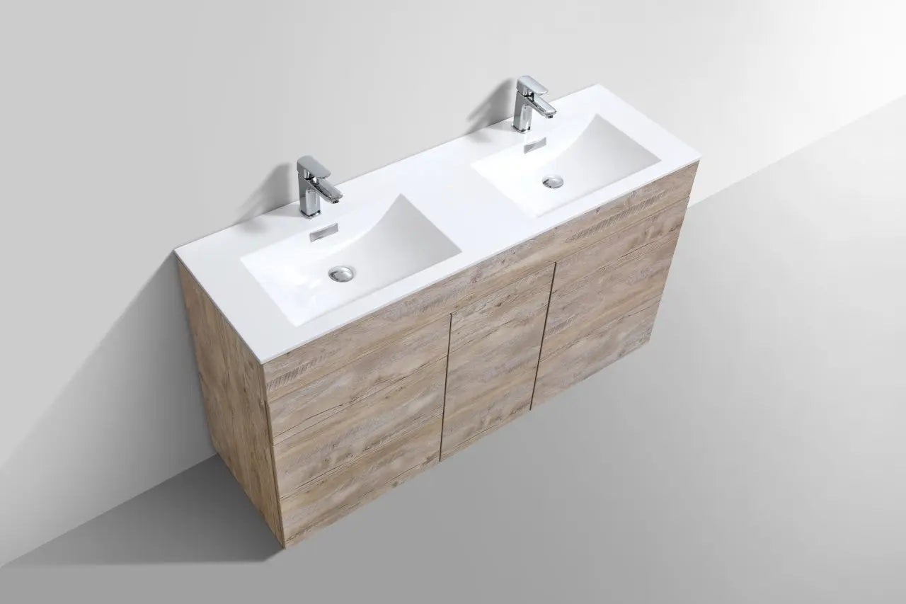 Kube Bath Milano 60″ Double Sink Nature Wood Floor Mount Modern Bathroom Vanity - Plumbing Market