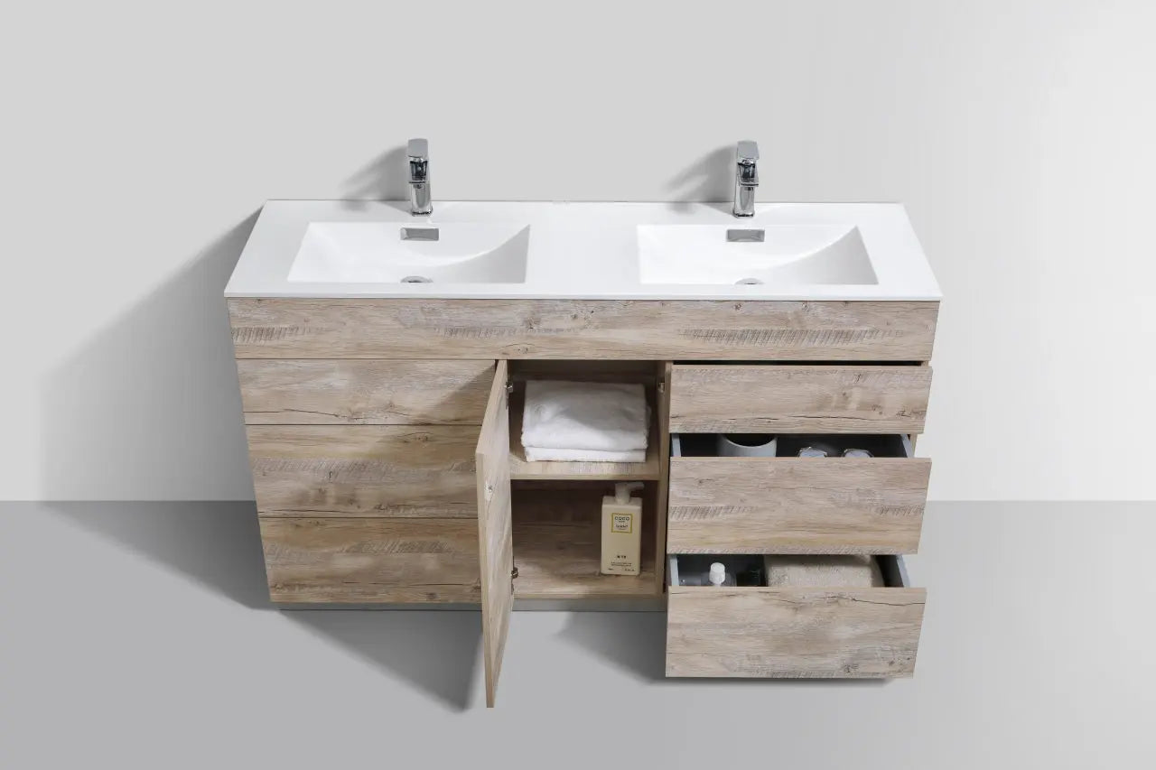 Kube Bath Milano 60″ Double Sink Nature Wood Floor Mount Modern Bathroom Vanity - Plumbing Market