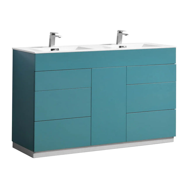 Kube Bath Milano 60″ Double Sink Teal Green Floor Mount Modern Bathroom Vanity - Plumbing Market