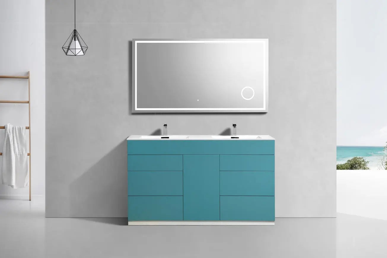 Kube Bath Milano 60″ Double Sink Teal Green Floor Mount Modern Bathroom Vanity - Plumbing Market