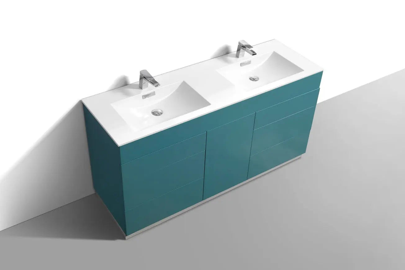 Kube Bath Milano 60″ Double Sink Teal Green Floor Mount Modern Bathroom Vanity - Plumbing Market