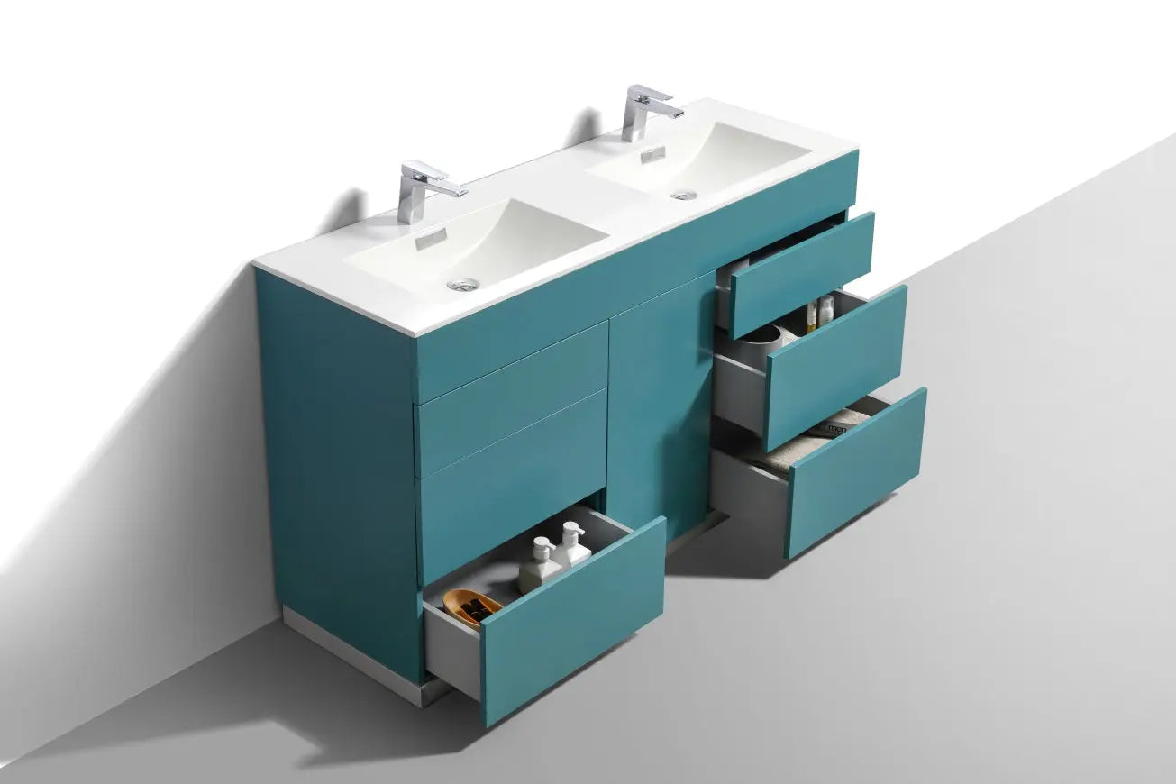 Kube Bath Milano 60″ Double Sink Teal Green Floor Mount Modern Bathroom Vanity - Plumbing Market