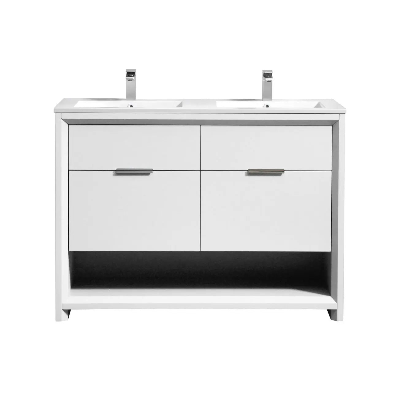Kube Bath Nudo 48″ Double Sink Modern Bathroom Vanity in High Gloss White Finish - Plumbing Market