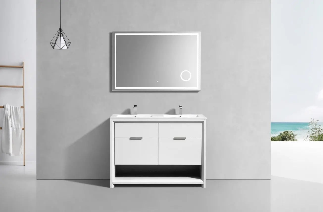 Kube Bath Nudo 48″ Double Sink Modern Bathroom Vanity in High Gloss White Finish - Plumbing Market