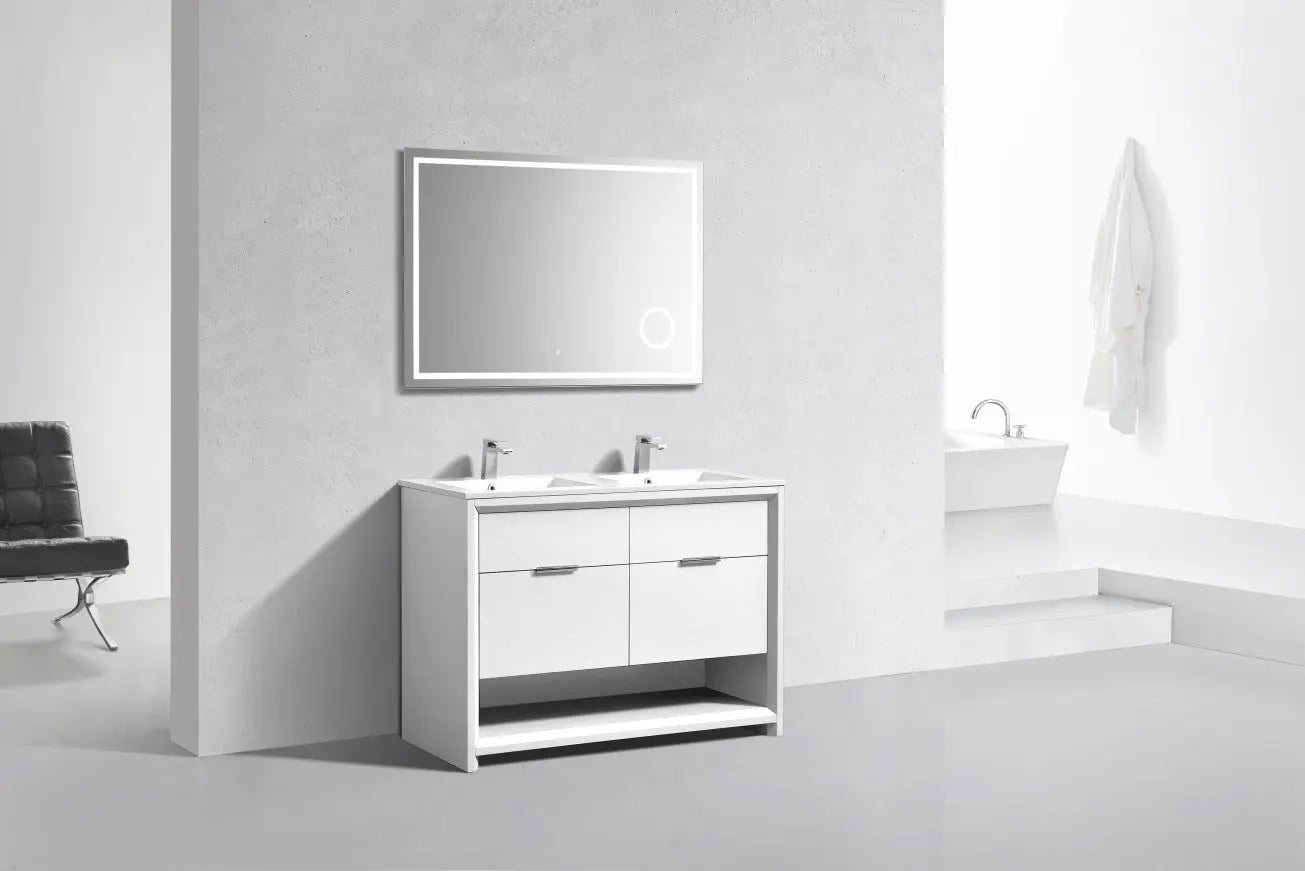 Kube Bath Nudo 48″ Double Sink Modern Bathroom Vanity in High Gloss White Finish - Plumbing Market