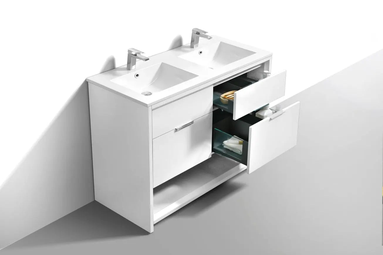 Kube Bath Nudo 48″ Double Sink Modern Bathroom Vanity in High Gloss White Finish - Plumbing Market